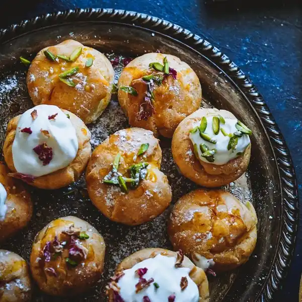 Noon khamei (rose water whipped cream profiterole)