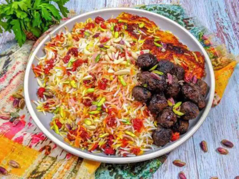 albaloo polo sour cherry rice with meatballs