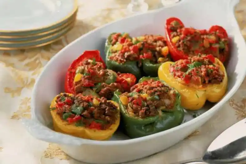 Baked Stuffed Peppers With Ground Beef and Corn